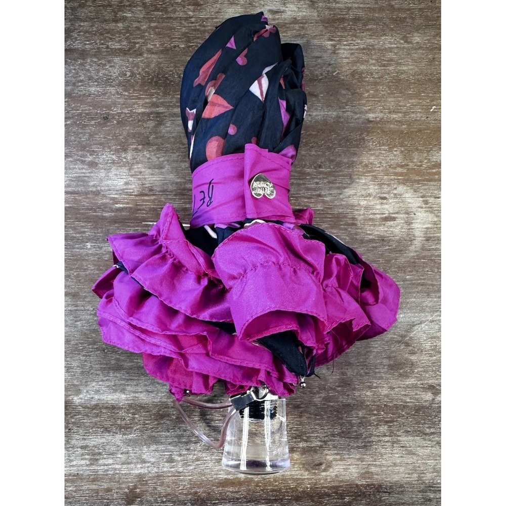 Luv Betsey Betsey Johnson Pink Lipstick Print Automatic Umbrella